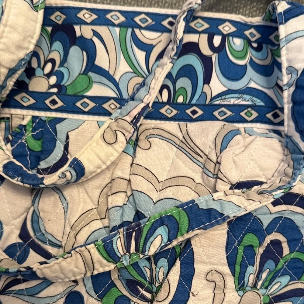 Vera Bradley Blue Flowers and Diamonds pattern white background, Shoulder Bag.